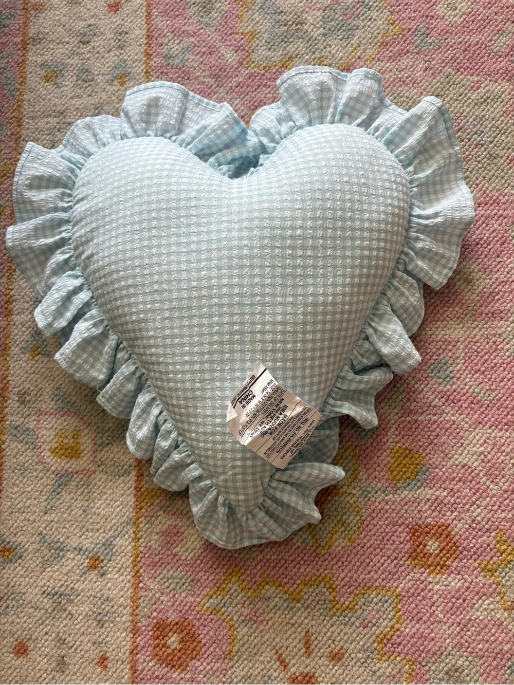 Nap Queen Light Blue Heart Throw Pillow with Ruffle Trim